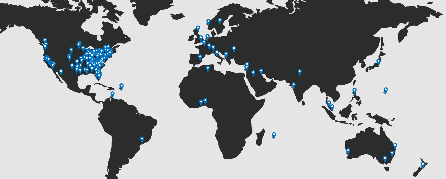 World map showing locations of Webservio clients