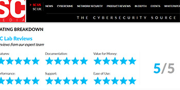 Screenshot of the SC Magazine review showing 5-star rating